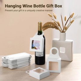 Tideme 50 PCS Wine Bottle Boxes, White Kraft Paper Wine Gift Boxes, Hanging Foldable Wine Bottle Box with Clear Window, Empty Wine Bottle Hanger Favor Box for Chocolates, Candies, Cookies (White)