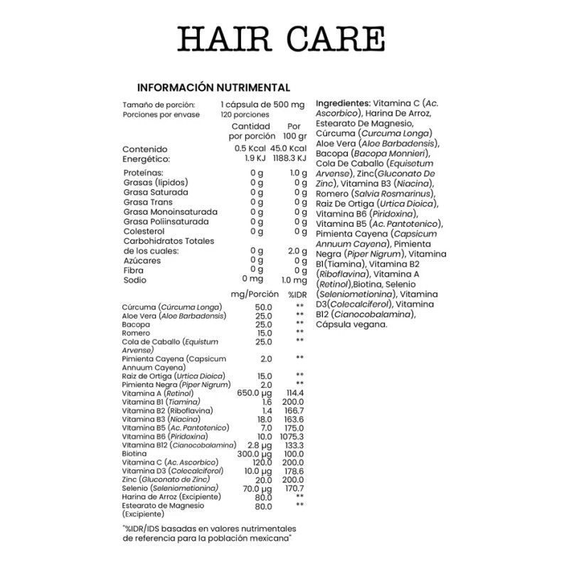 Hair Care Biotina Curcuma Aloe Vera 120 Cpsulas Joycare Sin