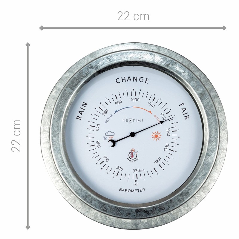 NeXtime Outdoor Barometer, Diameter 22 cm, Metal, Galvanised "Orchid"