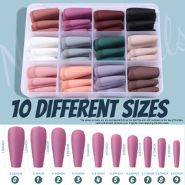 Matte Press On Nails Long Coffin, FANDAMEI 12 Color 240PCS Full Cover Long Ballerina Fake Nails, Acrylic False Nail Tips with 10g Nail Glue, 12 Solid Color False Nail for Women Girls Nail Art DIY
