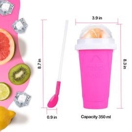 Slushy Cup & Slushy Maker Portable Smoothie Slushie Squeeze Cup for Juices, Milk and Ice Cream Make, Double Layers Silica with Lid & Straw for Kids, Friends & Family (PINK, STANDARD SIZE)