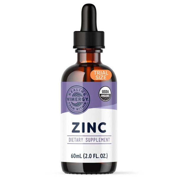 Vimergy Organic Liquid Zinc, Trial Size - 30 Servings – Alcohol Free Zinc Sulfate – Supports Immune Health & Metabolism – Antioxidant – Gluten-Free, Non-GMO, Kosher, Vegan & Paleo Friendly (60 ml)