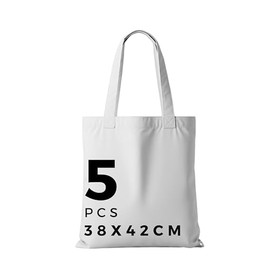 POLHIM® High Quality Fabric Bags - Bags for Laundry, Sports, Shopping, Food - Environmentally Friendly Reusable Jute Bags - Unprinted 38 x 42 cm, 145 g/m², Pack of 5, White, Minimal