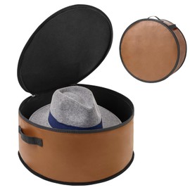 WERNNSAI Hat Storage Box for Women & Men, Large Cowboy Hat Origanizer Bag for Closet, PU Leather Storage Organizer for Travel Wide Brims Hats Travel Case with Carrying Handles, Brown