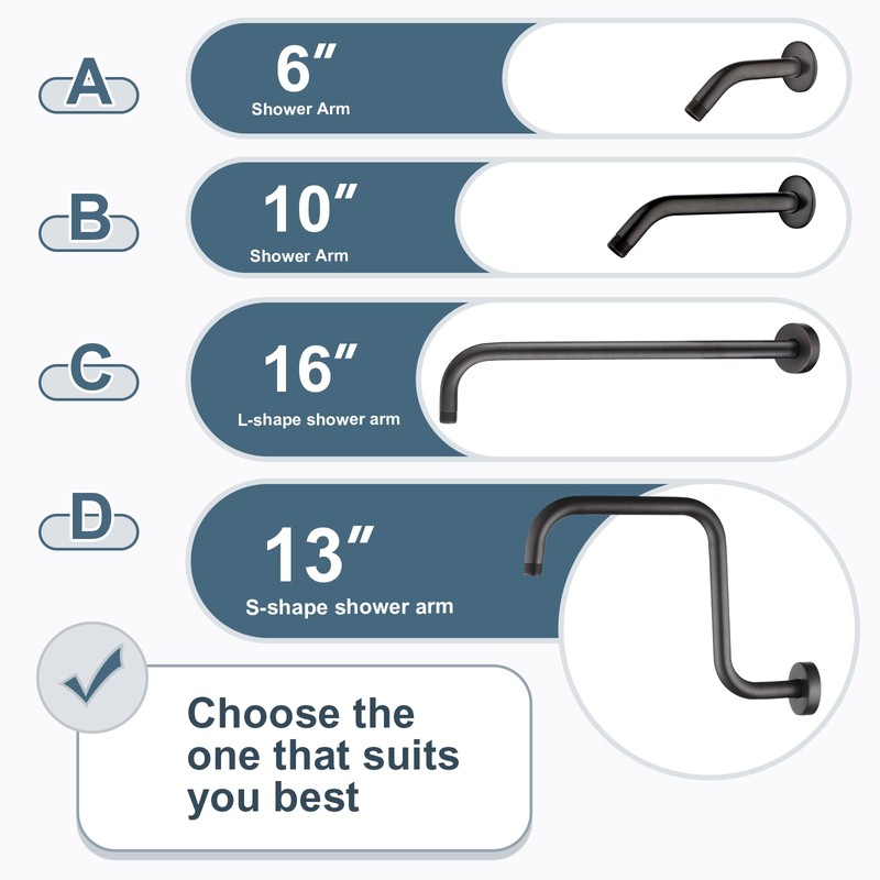 BRIGHT SHOWERS 16-Inch Shower Head Extension Arm with Flange, L