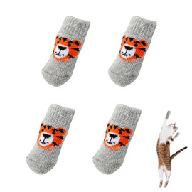 Dog Socks, Anti-Slip, Set of 4, Cute Tiger Dog Socks, Soft Pet Socks, Paw Protection, Cold Protection, Licking Prevention, Small Dogs, Medium Dogs, Indoor, Outdoor, Gray (S)