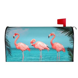 Duduho Flamingos Standing in Clear Blue Sea Mailbox Cover Magnetic Mailbox Wraps Post Box Cover Décor 21x18 in
