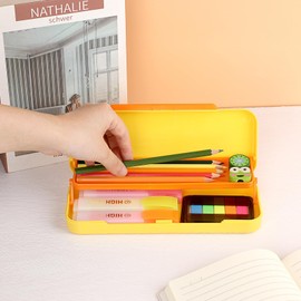 BTSKY Little Duck Double Layers Plastic Pencil Box Cute Pen Box Organizer Plastic Storage Box with Compact Size for Pencils, Erasers, Paper Clips and Other Small Stationery Supplies, Yellow
