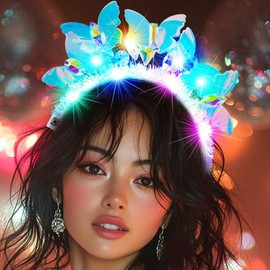 Zoestar LED Butterfly Headband Rhinestone Luminous Headbands Sparkly Crystal Headwear Bridal Wedding Hair Accessories for Women