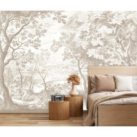 LOOWAP Vintage Beige Forest Woodland Mural Wallpaper for Bedroom Living Room (Not Peel n' Stick)