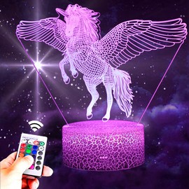 FUFUYOU Unicorn Night Light for Kids, 16 Colors 3D Illusion lamp with Remote Unicorn Toys for 2 3 4 5 6 7 8 Year Old Girls Birthday Gifts Bedroom Home Decorations