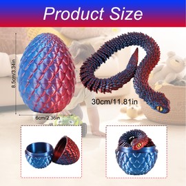 Joycabin 3D Printed Animals, 3D Printed Snake Fidget Toy, Easter 3D Printed Dragon Egg Snake Eggs, Fidget Mini Animals Toy Articular Mobility Toys for Adults and Kids Autism/ADHD (Blue Red)