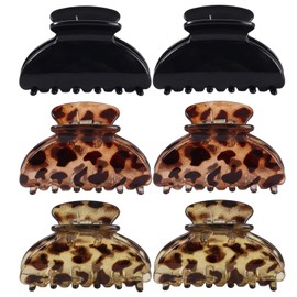 6pcs Claw Clips Medium, Hair Claw Clips for Everyone Medium Claw Clips for Updos, Set in Black and Leopard Print