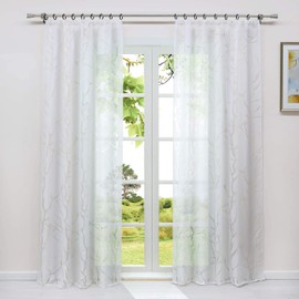 HeichkelL Curtain with Ruffle Tape Burnout Curtain Transparent 1 Piece Modern Window Decorative Curtains for Living Room Tree Branches Pattern White W x H 140 x 145 cm