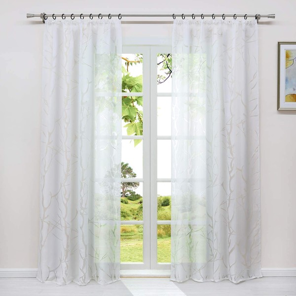 HeichkelL Curtain with Ruffle Tape Burnout Curtain Transparent 1 Piece