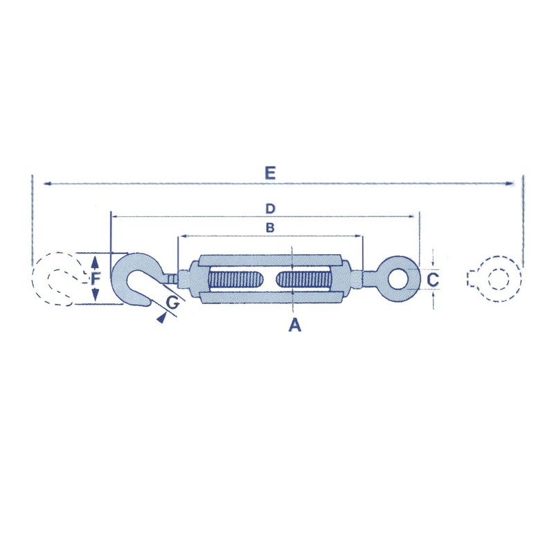 Hook to Eye Turnbuckle Galvanised Open Body Straining Screws x4