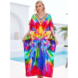 cthseie Plus Size Kaftan Dresses for Women Beach Cover Ups Swimwear with V-Neck Lightweight Caftans for Vacation Dress