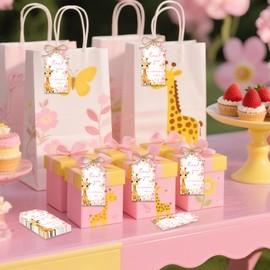 Diartpaint Giraffe Theme Party Supplies 50pcs Jungle Giraffe Thank You Cards Pink Giraffe Thank You Tags Labels with String Animal Zoo Girl Jungle Safari Party Favors Gift Tag for Birthday Baby Shower