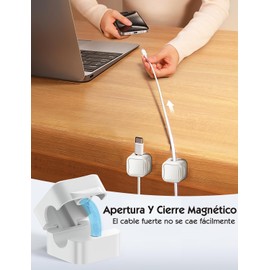 LHMNLU Organizador de cables magnético de 10 piezas, organizador de cables, asegurar y ocultar cables en la mesa, para montaje en la mesita de noche de la pared del automóvil (Blanco)