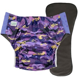 Pull On Cloth Diaper 2.0: Special Needs Teens and Adults Protective Briefs with Insert for Incontinence or Bedwetting (Large, Purple Camo)