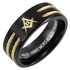 Willis Judd MasonicMan Men’s Masonic Titanium Ring (Rope Inset, Latin Engraving), Metal, No Gemstone
