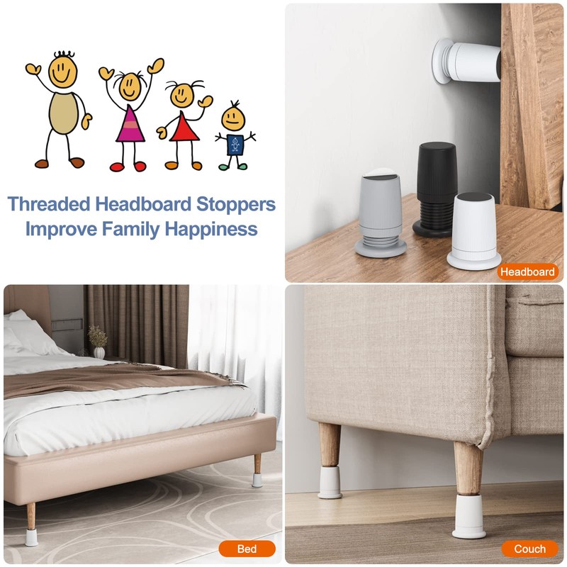 xuenair Headboard Stopper,2 Pack White Adjustable Bed Frame Anti-Shake Tool,2.9-4.9in