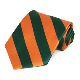 tiemart Striped Tie (Hunter Green and Orange)