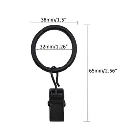 50 PCS Metal Curtain Rings with Clips, Curtain Clip Strap Rings, Rust-Proof Curtain Clips, Sturdy Vintage Decorative Black Curtain Rings, 1.26 in Inner Diameter Eyelets Drapery Rings
