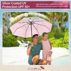 ZOMAKE UV Umbrella for Sun Protection UPF 50+,46 Inch Travel Compact Sun Umbrellas UV Blocking Small Auto Open Portable for Walking(Pink,Double Canopy)