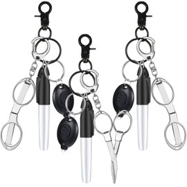 Dunzoom 3 Sets Nurse Accessories for Work Nurse Tools Pen Scissors Set Mini Permanent Marks Folding Safety Scissors LED Flashlight Keychain for Doctor Gifts