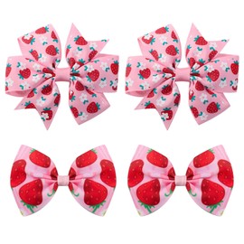 4PCS Strawberry Hair Bow Clip Strawberry Ribbon Bows with Alligator Clips Barrettes Girls Hair Accessories for Girl Toddlers Baby Gifts