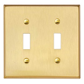 Rio Salto BRASS Metal Gold Double Toggle Light Switch Covers Wall Plate Toggle Light Switch Wallplate Decorative Gold 2 Gang Wall Switch Plate Covers Genuine Brushed Brass - Standard Size