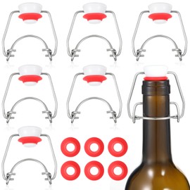 6 Pcs Flip Top Bottle Replacement Caps with 6 Sealing Silicone Gasket, Flip Top Stopper for Glass Bottles Swing Top Lids Fit 8/17.5/26/35oz Bear Bottles