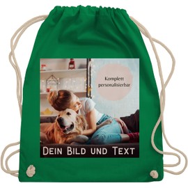 Geschenk mit Namen personalisiert by Shirtracer - Gym Bag Backpack - Own - Photo Picture Gift, 02 Green