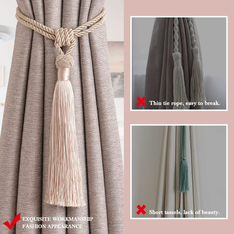 Pretty Jolly 4 Pack Long Tassel Curtain Tiebacks Handmade Braided