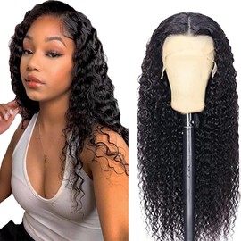 Hxxcoup 1B Natural Black Color Human Hair Wigs Water Wave 13x6 Lace Front Wig with Natural Hairline Wear and Go Glueless Baby Hair No Smell 180% Density for Woman 28 Inch