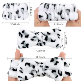 6 Pcs Spa Headband and Wristband Set, Multicolour Microfiber Fleece with Bow Design (Pattern, One Size)