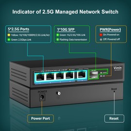5 Port 2.5G Base-T Smart Web Ethernet Switch Managed with 10Gbps SFP Port, Compatible with 100/1000/2500Mbps Network, VIMIN 6-Port 2.5 Gigabit Managed Network Switch for 2.5G NAS, PC, Wireless AP