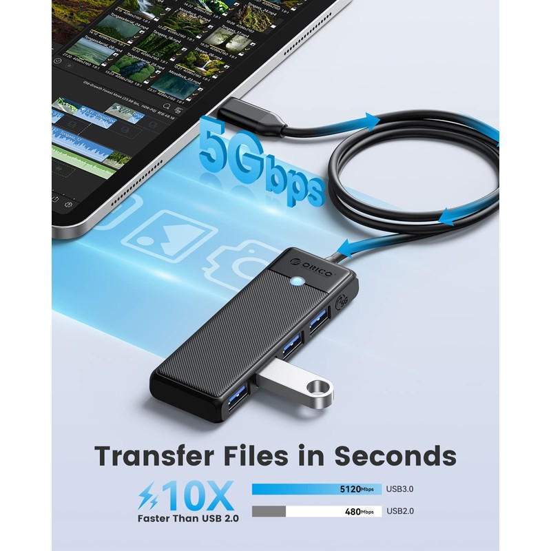 USB Hub, ORICO 4 Ports USB Hub 3.0 USB Adapter,