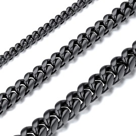 Richsteel Black Chunky Miami Cuban Link 10mm Wide Chain Choker Necklace 18'' Men Women Stainless Steel Jewelry