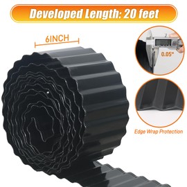 Quibbay Corrugated Metal Garden Edging, 6"20Ft Landscape Border for Lawn, Flower Bed and Garden, Sturdy Galvanized Steel Yard, Flexible for DIY Landscaping and Yard, Black