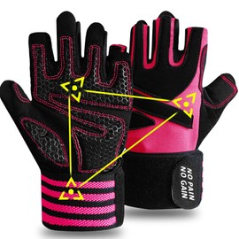 FINGER TEN Weight Lifting Gloves Gym with Wrist Support for Men Women Full Palm Protection Grip, Work Out Gloves fit Pull Ups Sport Training Fitness (Pink, S)…