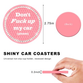 NYTKL 2 PCS Bling Car Cup Coasters, 2.75 Inch Non-Slip Crystal Rhinestone Car Cup Holder Insert Coaster, Universal Car Drink Mat for Women Men, Vehicle Interior Accessories (Pink)