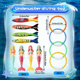 IOPJLK Underwater Diving Toy Set 12 Pieces, Diving Rings for Children from 4-12, Colourful Diving Rings Diving Torpedoes and Diving Mermaids Set, Summer Pool Party Gift for Boys and Girls