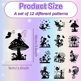 CREATCABIN 12Pcs Fairy Angel Silhouettes Mason Jar Decor Mushroom Laser Cut Cardboard Scrapbook Cutouts Die Cuts PVC for DIY Crafting Lantern Jars Wall Painting Window Glass 3.9x3.5Inch-No Sticker