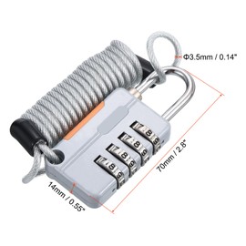 PATIKIL 1 Pack 4 Digit Combination Lock, Helmet Padlock Cable Lock Gym Locker Lock with 3.28Ft Flexible Security Steel Lock Wire for Bike Locker Travel Luggage, Grey