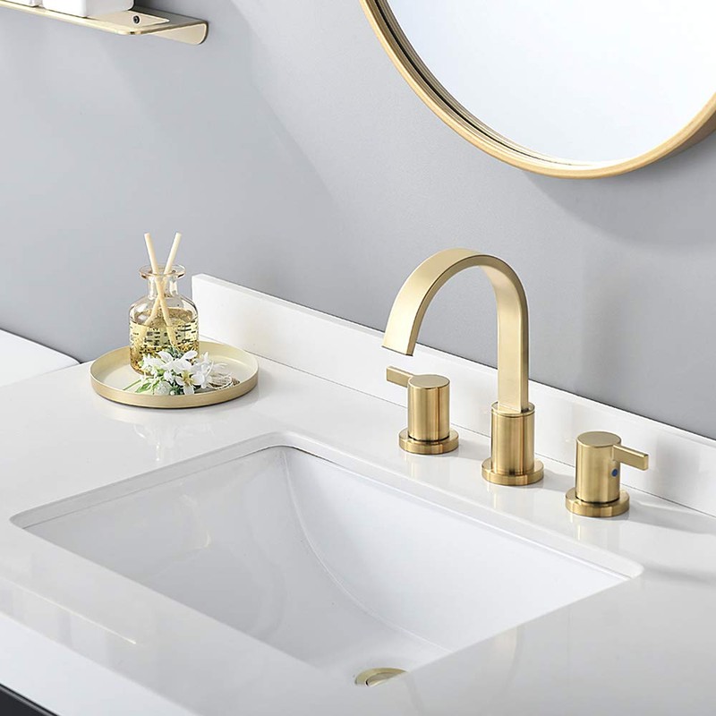 Phiestina 8 Inch 3 Hole 2 Handle Waterfall Widespread Brushed