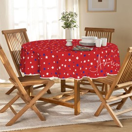 Horaldaily 4th of July Tablecloth 70x70 Inch Round, Patriotic Star American Independence Day Memorial Day Table Cover for Party Picnic Dinner Decor