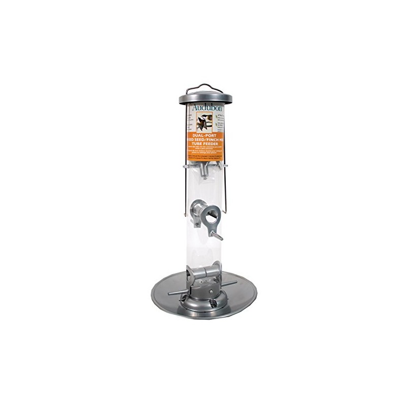 Woodlink NASIL Audubon Silver Tube Wild Bird Feeder with Tray,