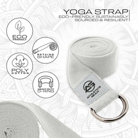 Yoga Strap Belt with Metal D-Ring Buckle, 6ft long & 1.5 inch wide, Made with Durable Cotton for Stretching and Flexibility (White)